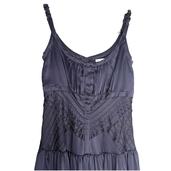 CALVIN Klein A Line Dress Silk Sleeveless Navy Blue V Neck Womens 2 - Picture 3 of 8
